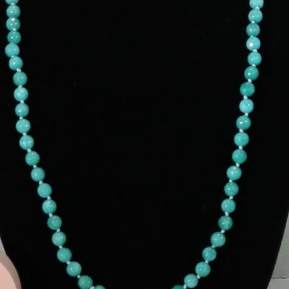 Opera Length Silk Knotted Faceted Green Stone Bead Necklace - Picture 9 of 9